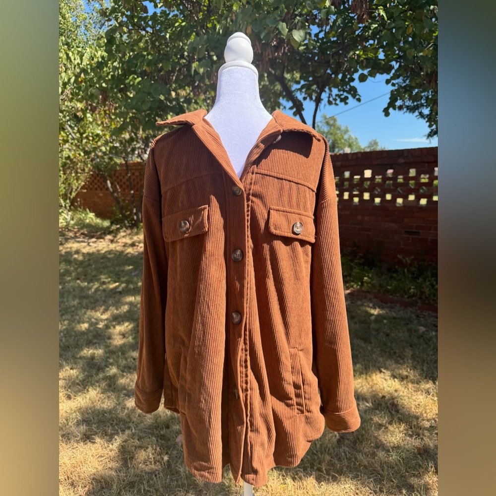 Light Auburn Brown Corduroy Button Up